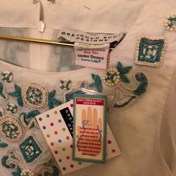 Gretchen Scott white blue embroidered dress S - Picture 8 of 8